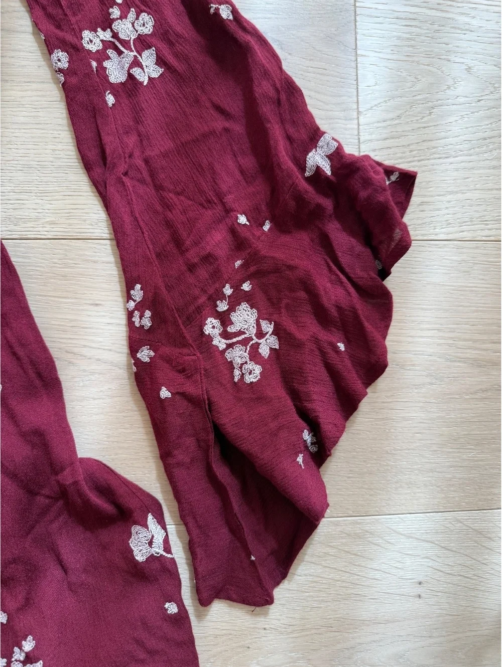Free People Jasmine Burgundy Floral Mini Dress Size 0 Bell Sleeve